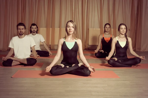 Groep van mensen die het beoefenen van yoga in de lotus — Stockfoto