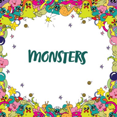 Şirin renkli karalama canavarlarıyla yaratıcı tasarım..