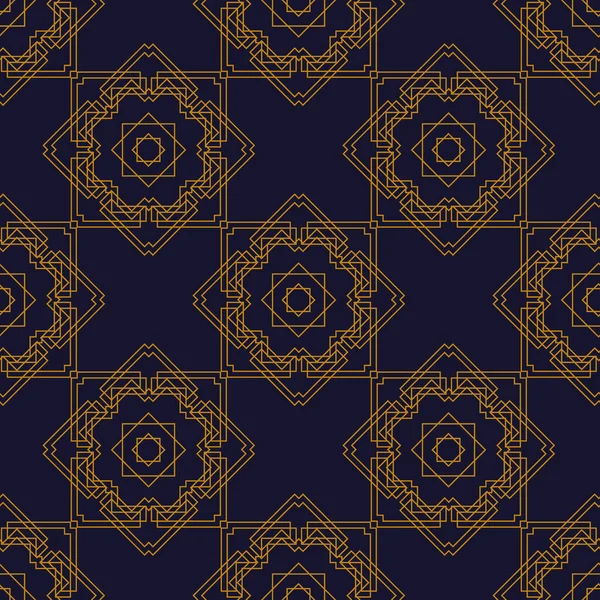 Art Deco patroon is afgebeeld op een donkerblauwe achtergrond. Art Deco geometrische goud naadloze textuur. — Stockvector