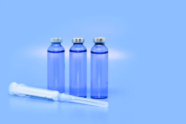 Transparent Medical Ampoules Syringe Light Blue Background Concept Medicine Injections — Stock Photo, Image