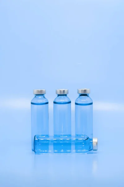 Glass Medical Ampoules Blue Color Light Blue Background Concept Medicine — Stock Photo, Image