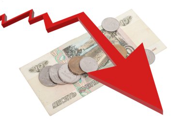 Rus ruble banknot ve madeni paraların üzerinde beyaz