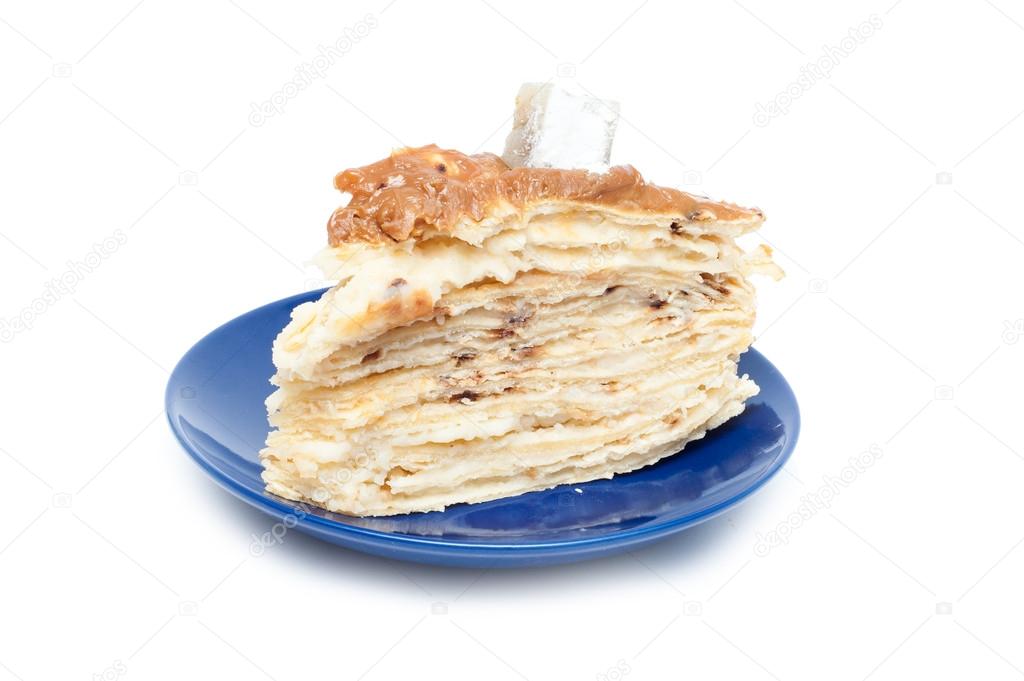 Cake Napoleon isolated on a white background