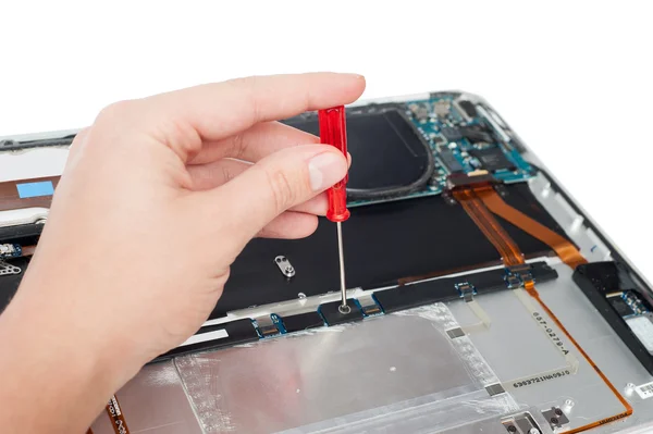 Man repair laptop with screwdriver — Stock Photo, Image