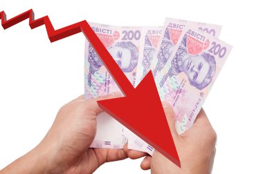 Elinde beyaz arka plan üzerinde izole Ukraynalı para