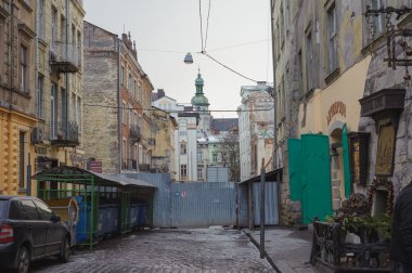 Lviv, Ukrayna - 11 Ocak 2015: Güzel cityscape cen