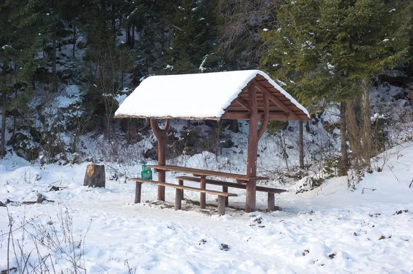 Picknick plaats voor toeristen in de winter forest — Stockfoto