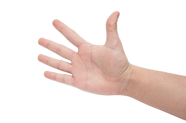 Offene rechte Hand zeigte fünf Finger isoliert auf weißem Hintergrund — Stockfoto