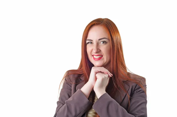 Young redhead woman portrait with disgust face expression — Stock Photo, Image