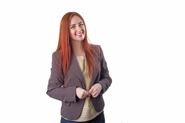 Portrait of elegantly dressed young caucasian redhead woman — Stock Photo, Image