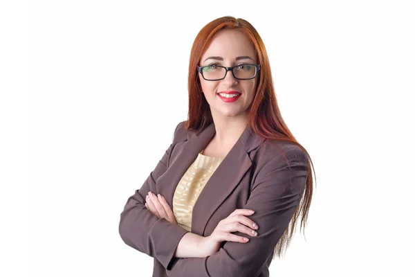 Retrato de una hermosa mujer pelirroja de negocios con gafas — Foto de Stock