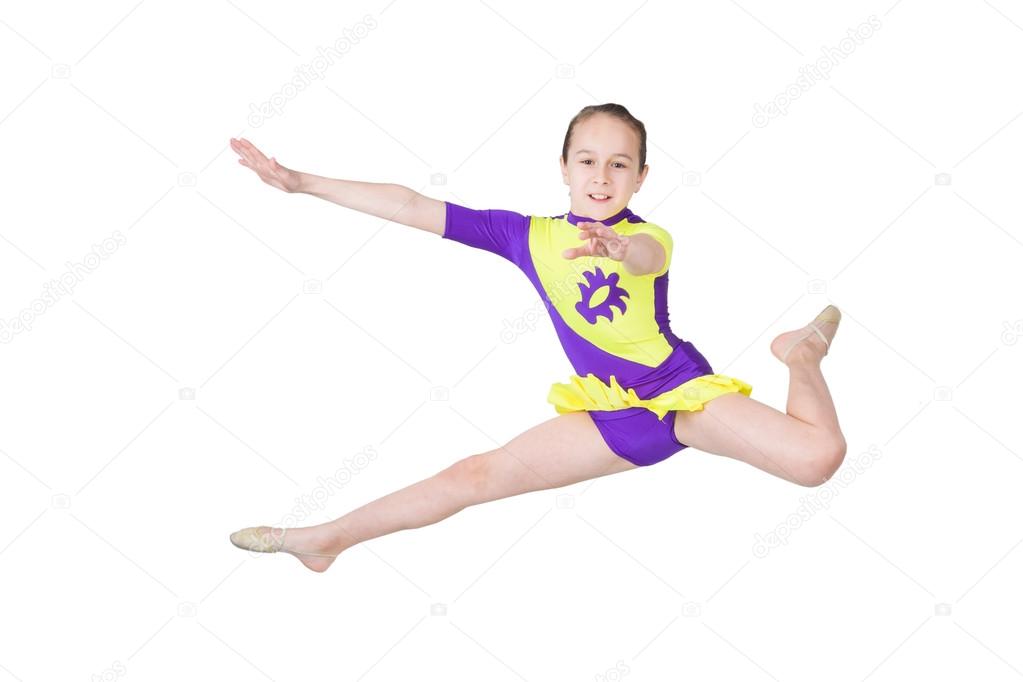 Cute young girl doing gymnastics
