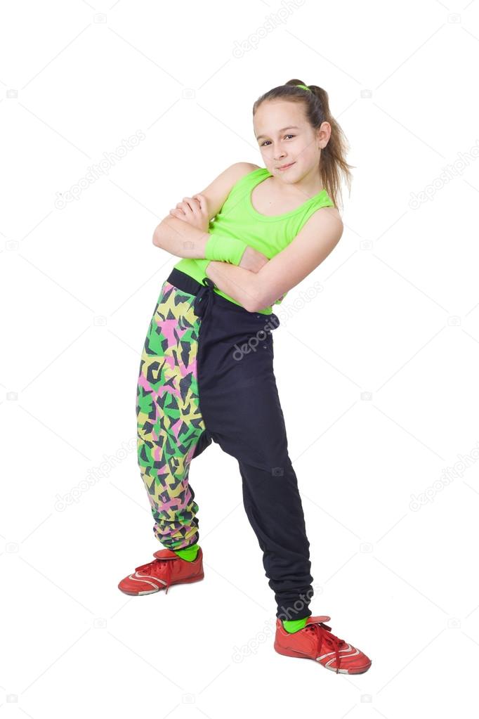 Happy little girl dancing hip-hop