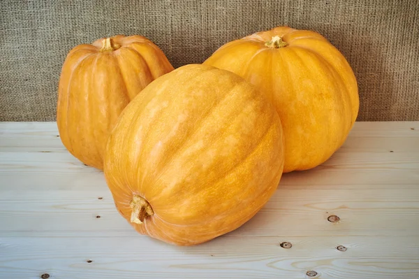 Calabazas de otoño sobre fondo de madera de estilo rústico — Foto de Stock