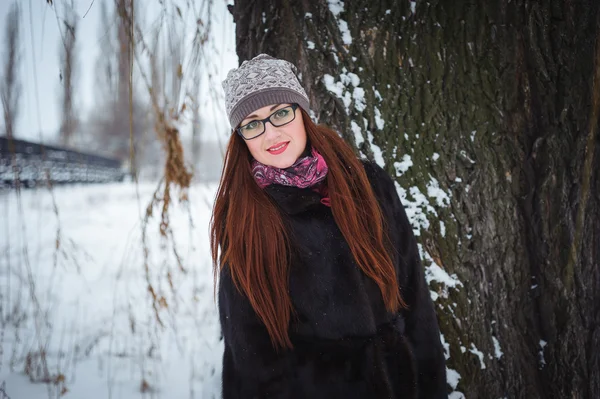 Winnter chica y árbol de nieve — Foto de Stock