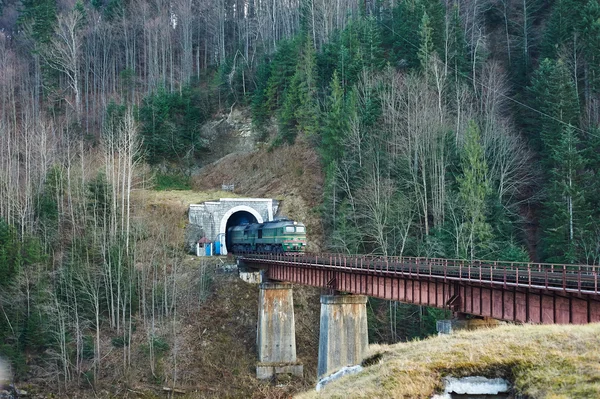 Старий дизельний пасажирський поїзд в тунелі — стокове фото