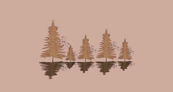 New Year Greetings Tree Illustration Minimal Pink Card