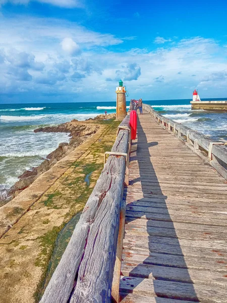 Capbreton Lighthouse Estacade Landes Jižní Atlantik — Stock fotografie