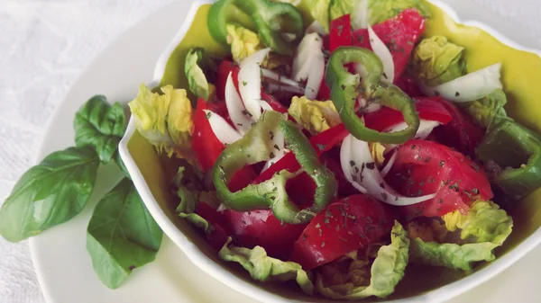 Salat, grünes Gemüse und Tomaten — Stockfoto