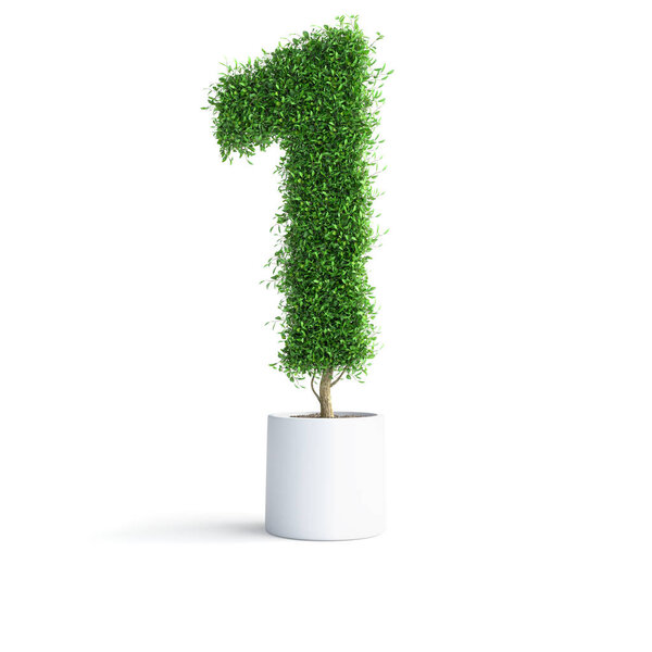 Green tree alphabet Number 1. 3D illustration