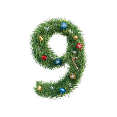 9 numaralı Noel ağacı. 3B illüstrasyon