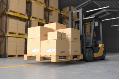 Depoda forklift var. 3d illüstrasyon