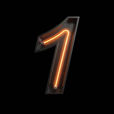 Sayı 1, alfabe Neon ışık kırpma yolu ile yapılmış. 3D çizim