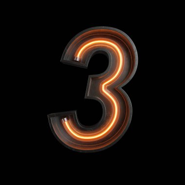 Sayı 3, alfabe Neon ışık kırpma yolu ile yapılmış. 3D çizim