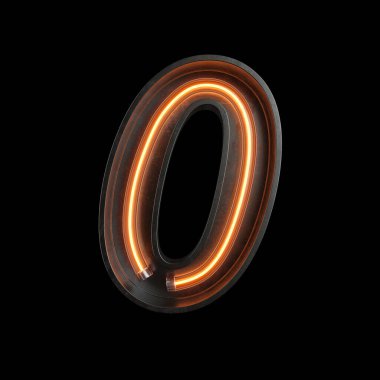 Neon ışık kırpma yoluyla yapılan numarası 0, alfabe. 3D çizim