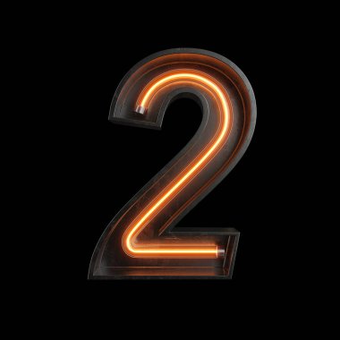 Neon ışık kırpma yoluyla yapılan 2 numara, alfabe. 3D çizim