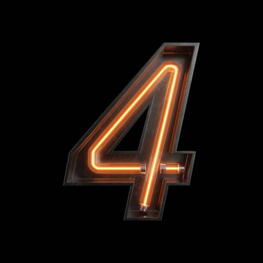 Sayı 4, alfabe Neon ışık kırpma yolu ile yapılmış. 3D çizim