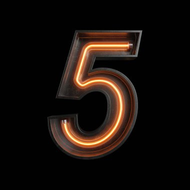 Sayı 5, alfabe Neon ışık kırpma yolu ile yapılmış. 3D çizim