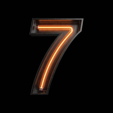 Neon ışık kırpma yoluyla yapılan numarası 7, alfabe. 3D çizim