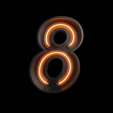 Sayı 8, alfabe Neon ışık kırpma yolu ile yapılmış. 3D çizim