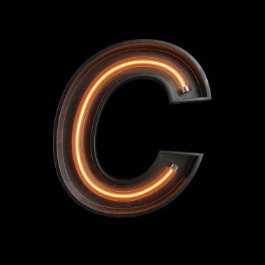 Neon ışık alfabe C kırpma yoluyla. 3D çizim