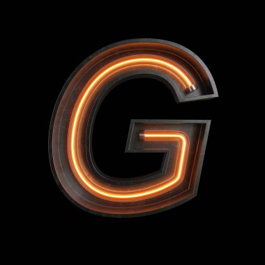 Neon ışık alfabe G kırpma yolu ile. 3D çizim
