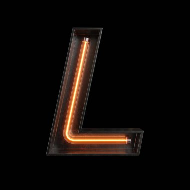 Neon ışık alfabe L kırpma yolu ile. 3D çizim