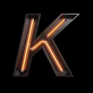 Neon ışık alfabe K kırpma yoluyla. 3D çizim