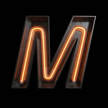 Kırpma yolu ile Neon ışık alfabe M. 3D çizim