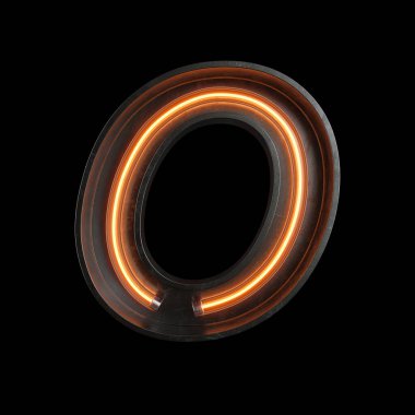 Neon ışık alfabesi O kırpma yolu ile. 3D çizim