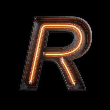 Neon ışık alfabe R kırpma yolu ile. 3D çizim