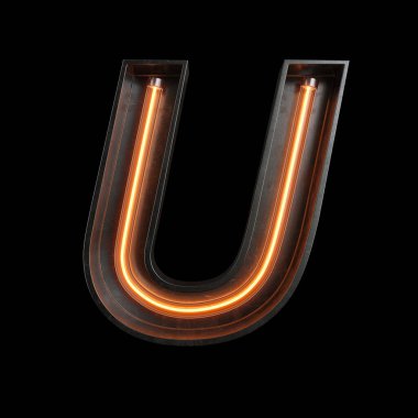 Neon ışık alfabe U kırpma yoluyla. 3D çizim