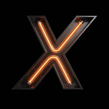 Neon ışık alfabe X kırpma yolu ile. 3D çizim