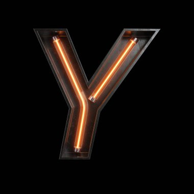 Kırpma yolu ile Neon ışık alfabe Y. 3D çizim