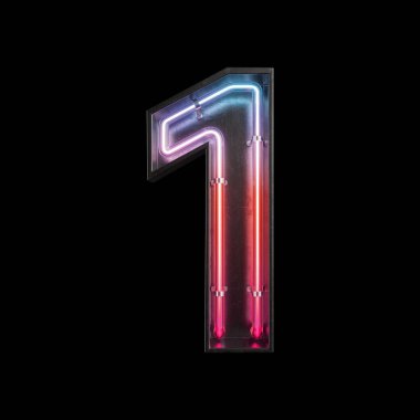 Sayı 1, alfabe Neon ışık kırpma yolu ile yapılmış. 3D çizim