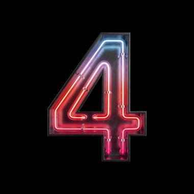 Sayı 4, alfabe Neon ışık kırpma yolu ile yapılmış. 3D çizim