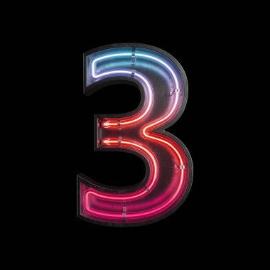 Sayı 3, alfabe Neon ışık kırpma yolu ile yapılmış. 3D çizim