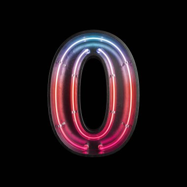 Neon ışık kırpma yoluyla yapılan numarası 0, alfabe. 3D çizim