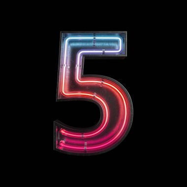 Sayı 5, alfabe Neon ışık kırpma yolu ile yapılmış. 3D çizim