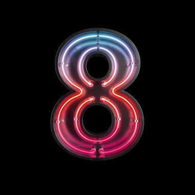 Sayı 8, alfabe Neon ışık kırpma yolu ile yapılmış. 3D çizim